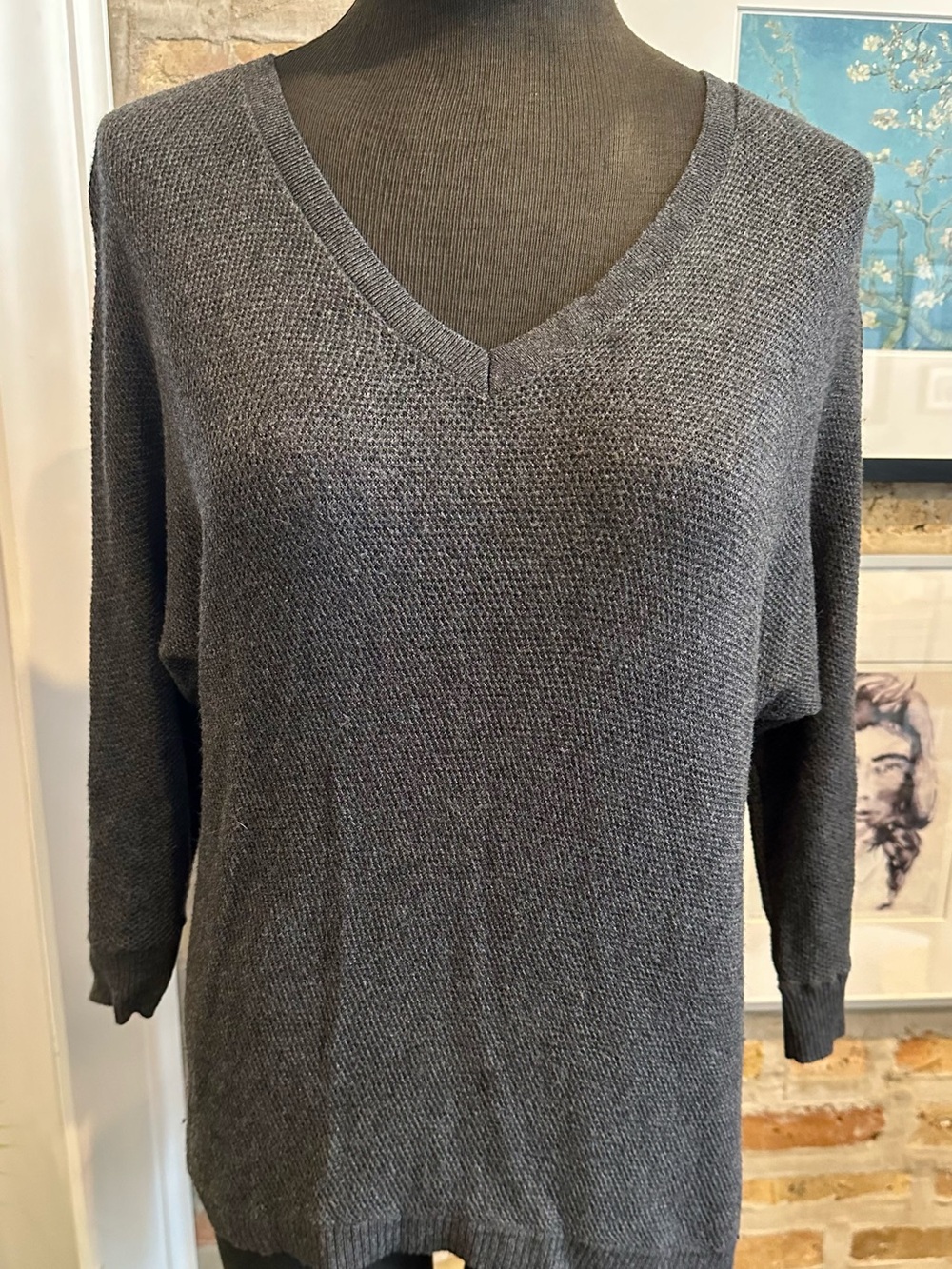 Express Charcoal V-Neck Women's Sweater with zipper back detail